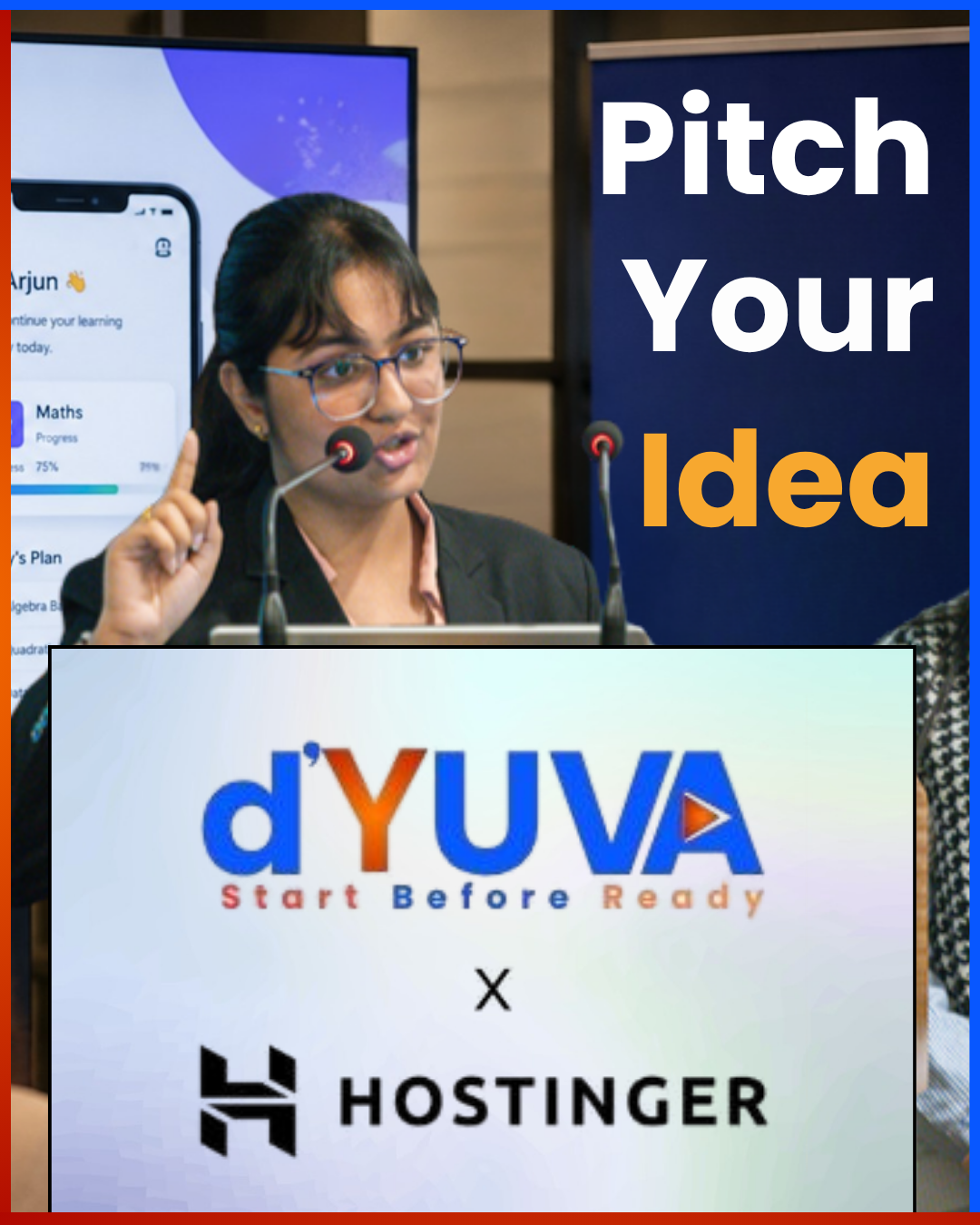 Young innovator pitching their idea on stage